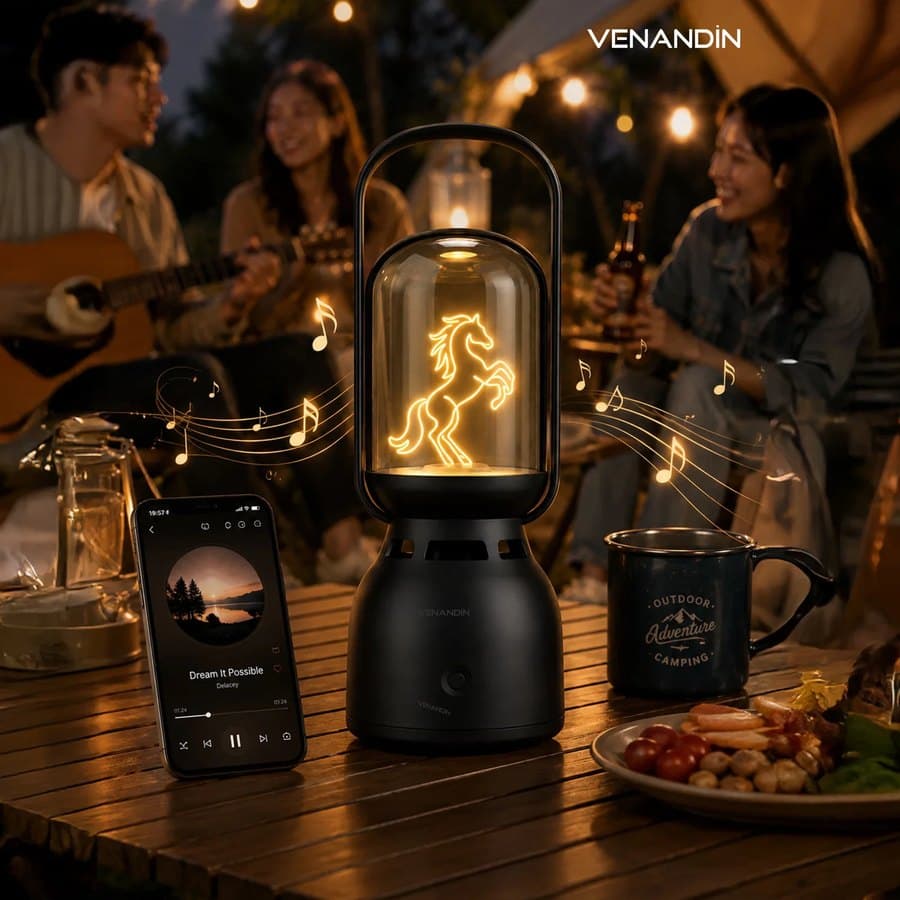 Venandin Lumia-M Bluetooth Hoparlörlü LED Gece Lambası — 60 Lümen, TWS (Siyah) ürün görseli